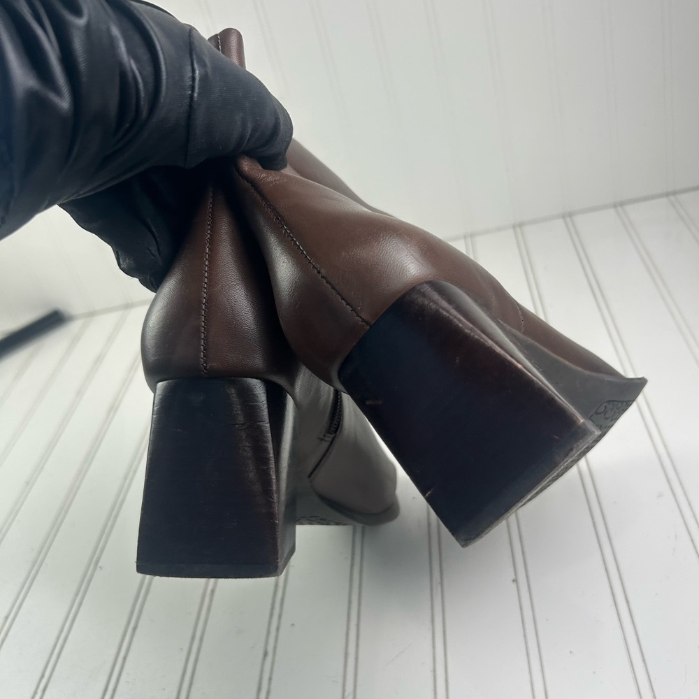 Gianni Bini Holy-Grail Brown Leather Block Heel Booties Womenโs Size 10M $140 - Picture 10 of 14